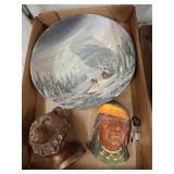 Hand-Painted Plate and Two Decorative Busts