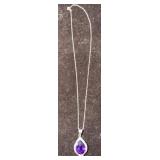 Sterling Silver Necklace with Amethyst Pendant