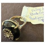 Avon Silver-Tone Black Oval Ring, Size 8