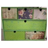 Green Wooden Storage Box with Patterned Drawers