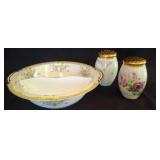 Hand-Painted Porcelain Dish and Salt Shakers