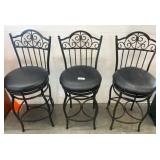 Three Metal Bar Stools With Cushions
