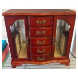 Wooden Jewelry Box with Glass Doors and Drawers