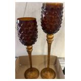 Amber Glass Goblets with Gold-Tone Stems