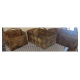 Three Woven Wood Handled Baskets