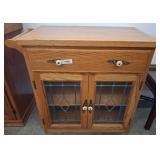 Oak Cabinet With Leaded Glass Doors and Drawer
