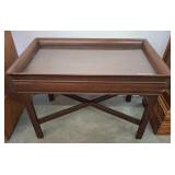 Wooden Table with Glass Top and X-Stretcher Base