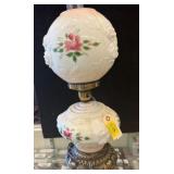Glass Table Lamp with Floral Motif and Brass Base