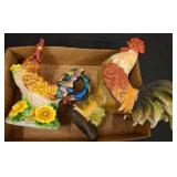 Rooster Figurines with Floral Details