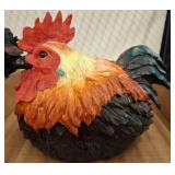 Painted Resin Rooster Figurine with Metal Panel fo