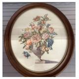 Floral Needlework in Oval Wooden Frame