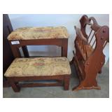 Wooden Steps with Upholstery and Magazine Rack