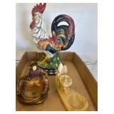 Colorful Rooster Figurine and Two Decorative Items