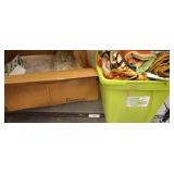 Fabric in Box and Green Storage Bin