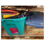 Two Bins of Assorted Fabric and Sewing Materials