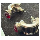 Silver Earrings with Red and Black Inlay