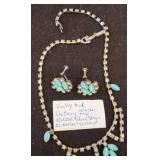 CZ Necklace and Earrings with Green Glass