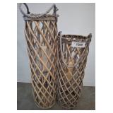 2 Wicker Lanterns with Glass Inserts