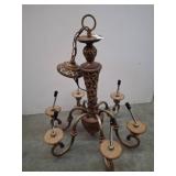Metal Chandelier With Floral Carvings, 27 Inches