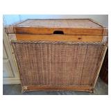 Rectangular Wicker and Wood Storage Trunk