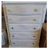 Distressed White 5-Drawer Wooden Dresser
