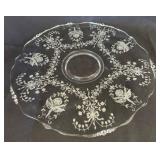 Etched Glass Serving Tray with Scalloped Edge