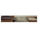 Glass Bakeware, Decorative Plates, and Book Lot