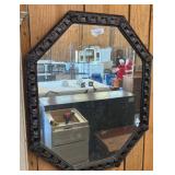 Octagonal Mirror with Carved Wood Frame, 27x32
