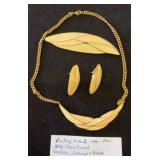 Monet Beige Enamel Necklace, Earrings, and Brooch