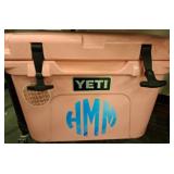 Pink YETI Cooler with Two Tumblers and Can