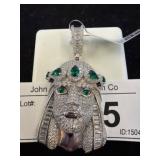 925 Silver Pendant With Green and Clear Stones