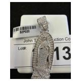 925 Silver Virgin Mary Pendant with CZ Accents