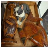Wood Decor Items and Ceramic Dog Figure