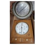 Wall-mounted Wood Clock and Metal Thermometer