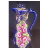 Cobalt Blue Floral Handled Ceramic Pitcher