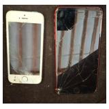 Two Damaged iPhones, Red and Silver -UNTESTED