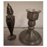 Leonard Pewter Candlestick and Ornate Vessel