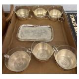 Silver-Plated Teacups with Tray