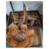 Carved Wood Burl Bowl and Driftwood Pieces