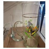 Glass Pitcher with Butterfly and Floral Design