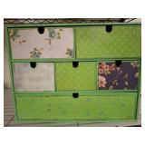 Green Wooden Chest with Decorative Drawers