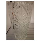 Cut Glass Vase with Geometric and Floral Motifs
