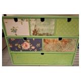 Green Wooden Organizer With Patterned Drawers