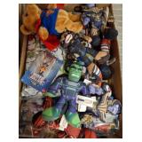 Box Lot of Assorted Superhero Toys and Plushes