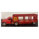 Red Metal Circus Truck with Wild Animal Graphics