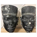 10ï¿½ Black Ceramic Head Wall Pocket Sculptures
