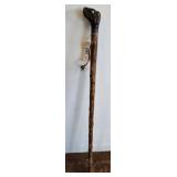 Wooden Cane with Carved Dog Head Handle