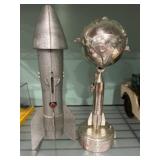 Metal Rocket Model and Trophy with Globe Design