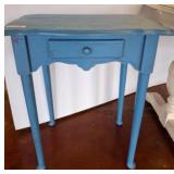 Blue Painted Wooden Side Table with Drawer