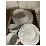 White Ceramic Dishware Set with Embossed Patterns